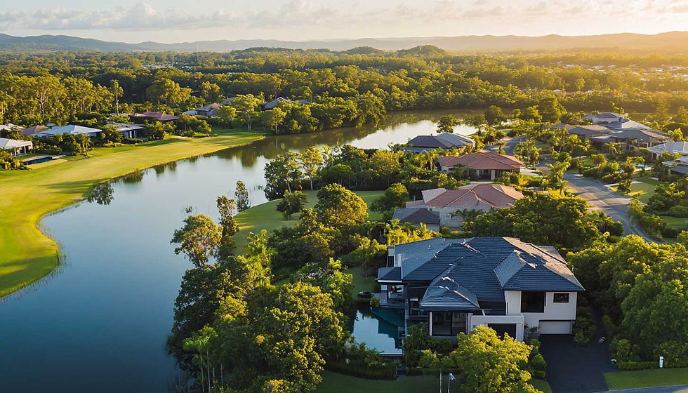 Aerial view of house and land