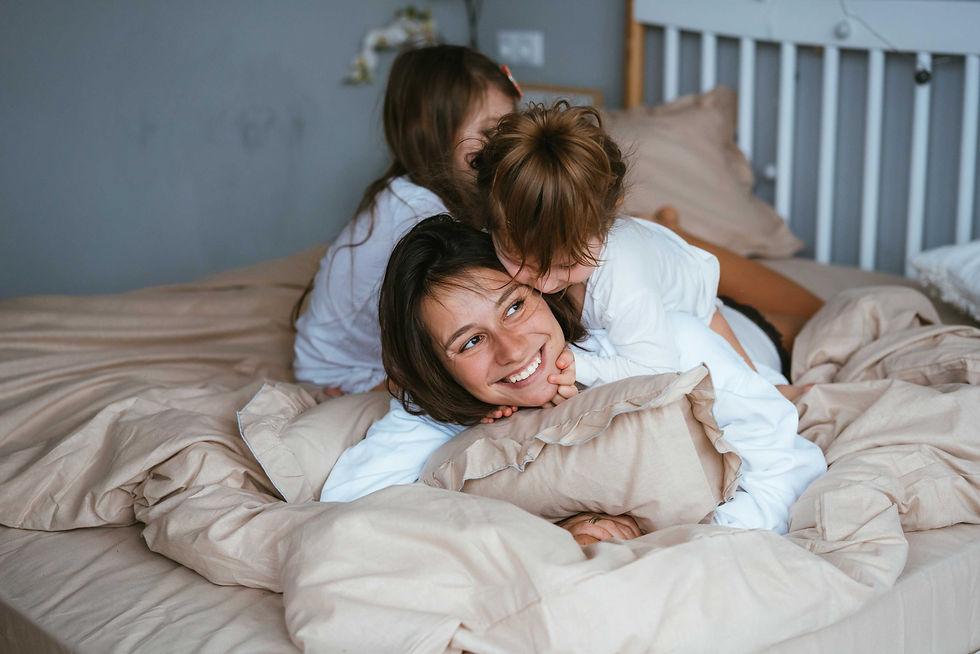 Family sleeping in their first home